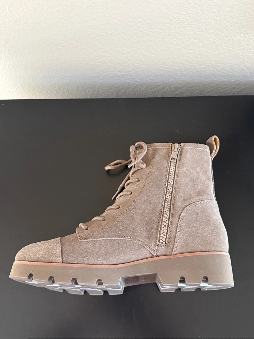 Vionic Lani II Taupe Suede Lace-Up Combat Booties